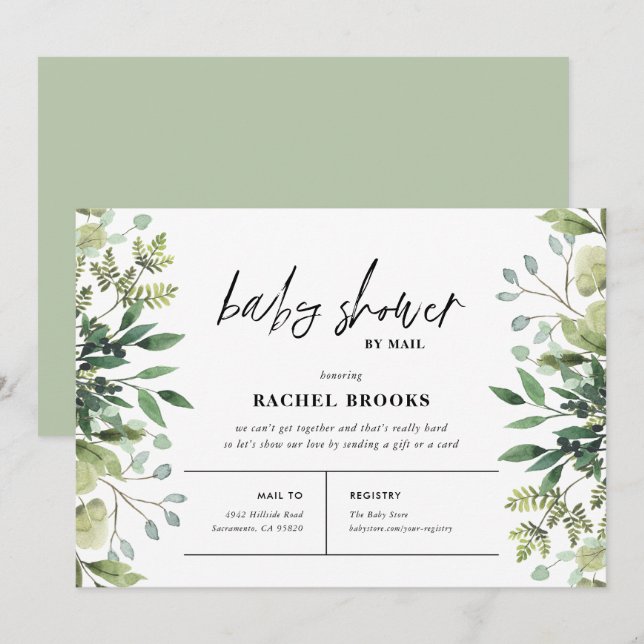 Boho Greenery Baby Shower by Mail Inbjudningar (Fram/baksida)