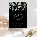 Boho Greenery Black Eucalyptus Bröllop Bordsnummer<br><div class="desc">Bordsnumret Boho Grey Black Eucalyptus Bröllop. Imponera elegant på dina gäster i bröllop med det eleganta designade bordsnumret bröllop med vacker grönt eukalyptus löv på en häpnadsväckande svart bakgrund. Bordsnumret i bröllop har en vacker grönt bladdesign med rustiska och botaniska vibes, perfekt för din rustiska, gröna eller eukalyptus-stil bröllop. Den...</div>