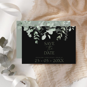 Boho Greenery Black Eucalyptus Bröllop datumkort