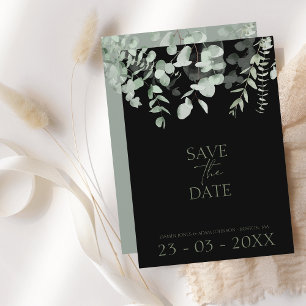 Boho Greenery Black Eucalyptus Bröllop Spara Datumet