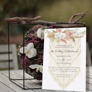 BOHO Greenery Blommigt Pampas Grass Neutralt Bröll Inbjudningar