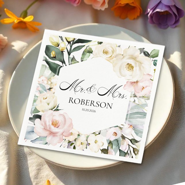 Boho Greenery Blommigt Ram Bröllop Pappersservett (Skapare uppladdad)