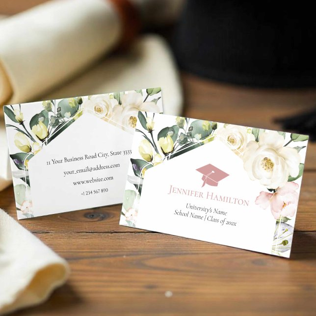 Boho Greenery Blommigt Ram Studenten Namn-kort (Skapare uppladdad)