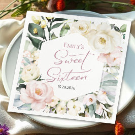 Boho Greenery Blommigt Ram Sweet 16 Pappersservett