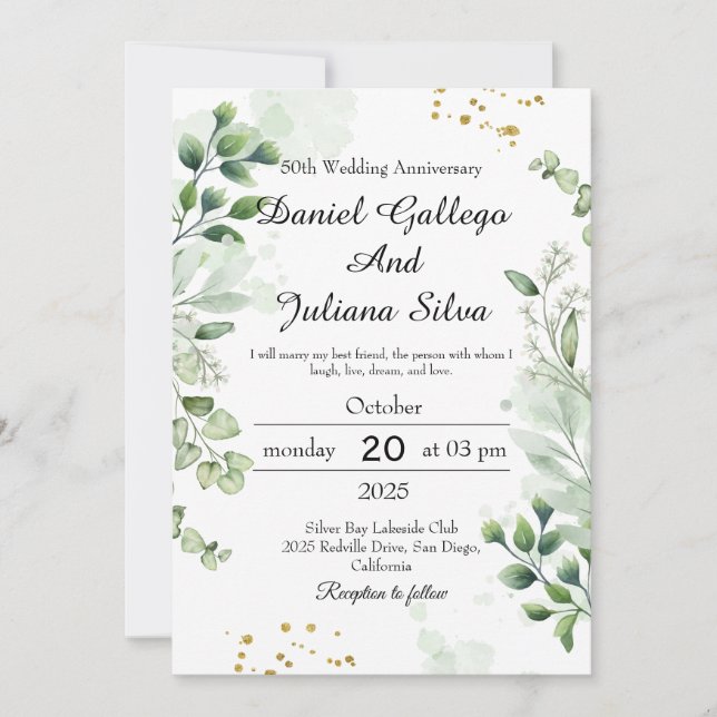 Boho Greenery Bröllopsjubileumsinbjudningar Inbjudningar (Framsida)