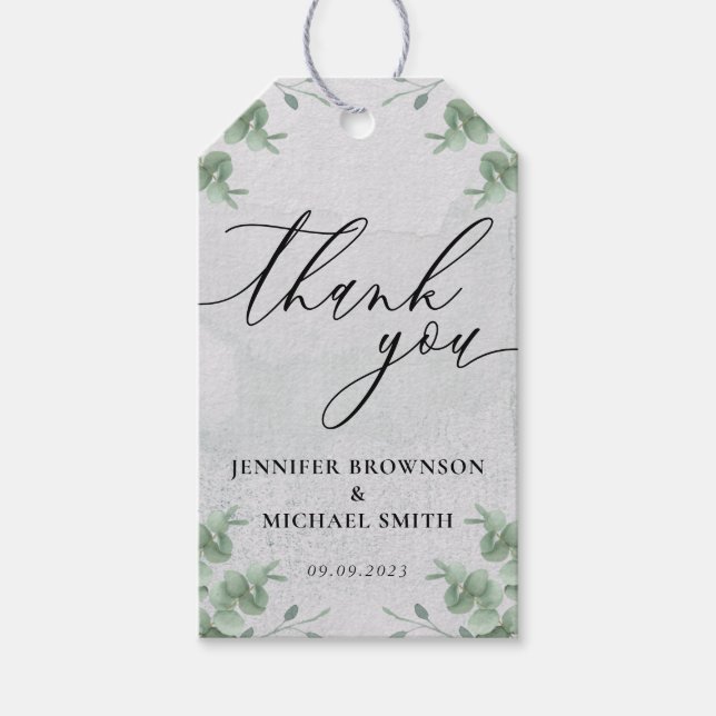 Boho Greenery Eucalyptus Botanical Kärlek Tack Presentetikett (Framsidan)