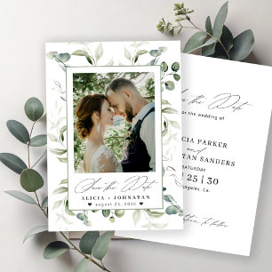 Boho greenery eucalyptus bröllop spara datumet