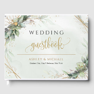 Boho greenery eucalyptus foliage guld bröllop gästböcker