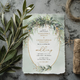 Boho greenery eucalyptus foliage guld bröllop inbjudningar