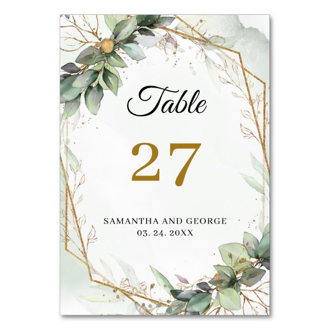 Boho greenery eucalyptus foliage guld ram bordsnummer (Framsidan)