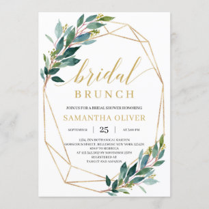 Boho greenery eucalyptus guld ram möhippa brunch inbjudningar
