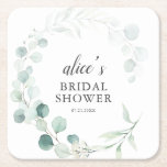 Boho Greenery Eucalyptus Möhippa Underlägg Papper Kvadrat<br><div class="desc">Boho bouquet av greenery eucalyptus och löv.</div>