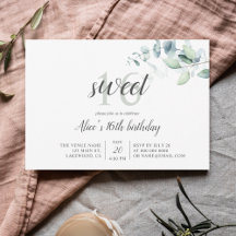 "Boho Greenery Eucalyptus Sweet 16