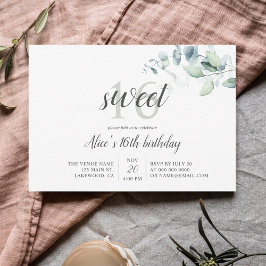 "Boho Greenery Eucalyptus Sweet 16 Inbjudningar