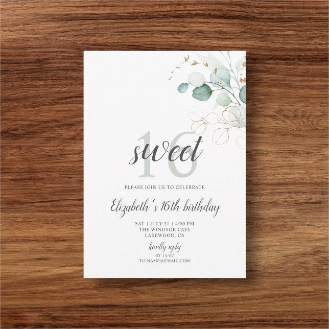 Boho Greenery Eucalyptus Sweet 16 Inbjudningar (Skapare uppladdad)