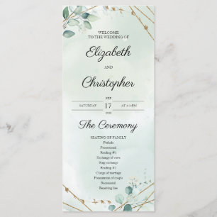 Boho Greenery Folaige Guld Ram Bröllop Program
