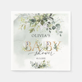 Boho greenery foliage babydusch i guld brev pappersservett