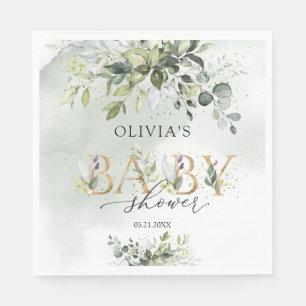 Boho greenery foliage babydusch i guld brev pappersservett
