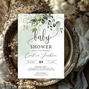 Boho greenery foliage eucalyptus babydusch inbjudningar