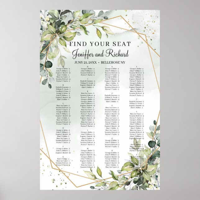 Boho Greenery Foliage Eucalyptus Guld Seating Poster (Framsidan)