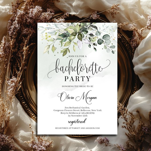 Boho greenery foliage modern bachelorette Party Inbjudningar (Boho greenery foliage modern bachelorette party invitation)