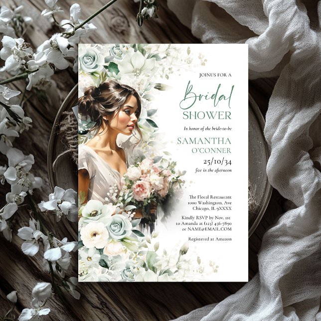 Boho greenery foliage vit ros skönhetsbride inbjudningar (Boho greenery foliage white roses beauty bride invitation)