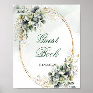 Boho Greenery Gästbok Bordsskylt Guld 8x10 Poster