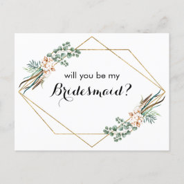 Boho Greenery Glitter Bridesmaid Frieri kort