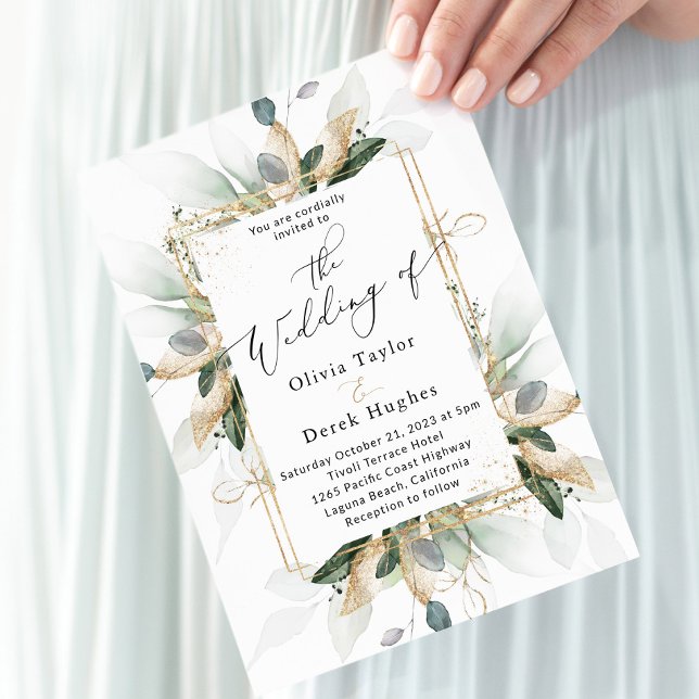 Boho Greenery & Guld Eucalyptus Ram Bröllop Inbjudningar (Skapare uppladdad)