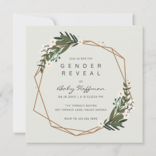 Boho Greenery Guld Geometric Gender Reveal Inbjudningar