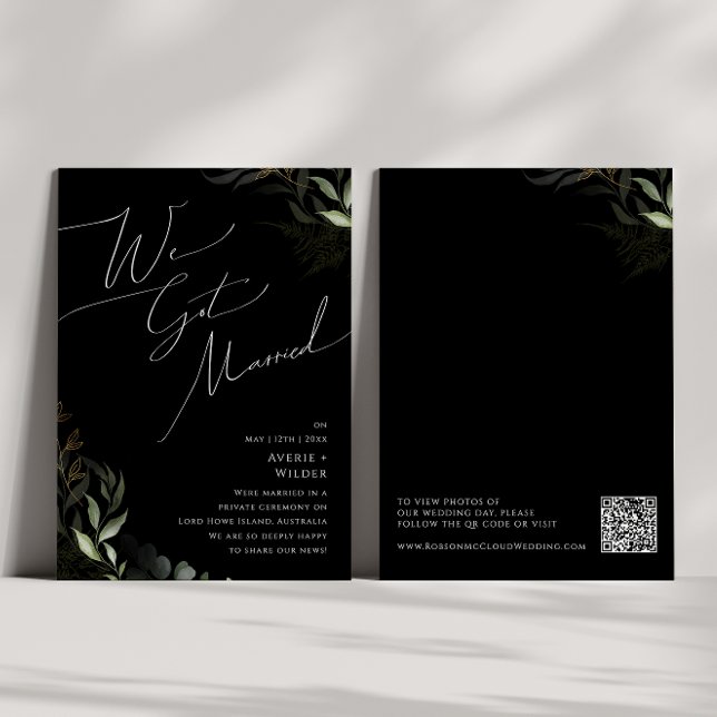 Boho Greenery Guld | Svart Bröllopsanmälan Inbjudningar (Skapare uppladdad)