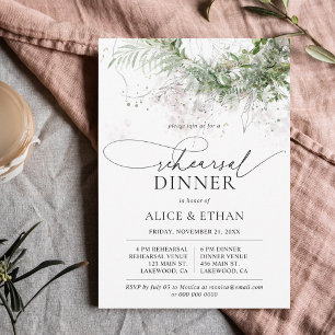 Boho Greenery Löv Script Rehearsal Dinner Inbjudningar