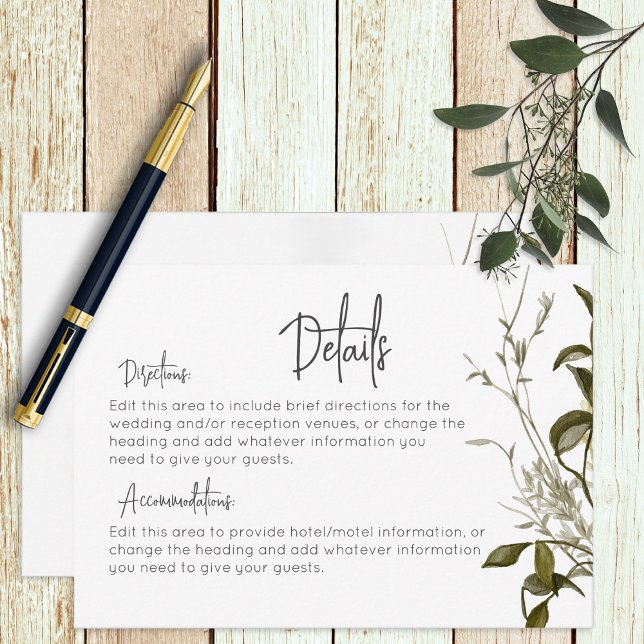 Boho Greenery Moderna Blommiga Bröllopsdetaljer Tilläggskort (Skapare uppladdad)
