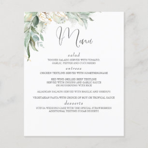Boho Greenery och Eucalyptus Lövs Bröllop Menu Flygblad