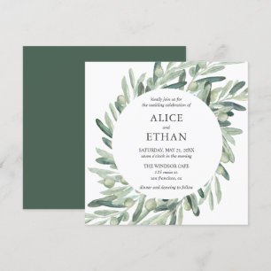 Boho Greenery Olive Löv Bröllop Inbjudningar