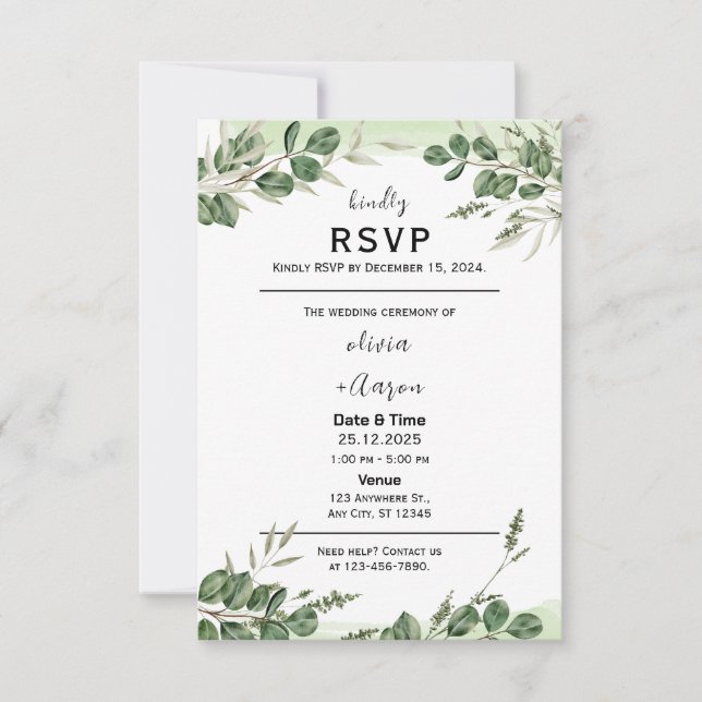 Boho Greenery OSA kort-inbjudan (Framsida)