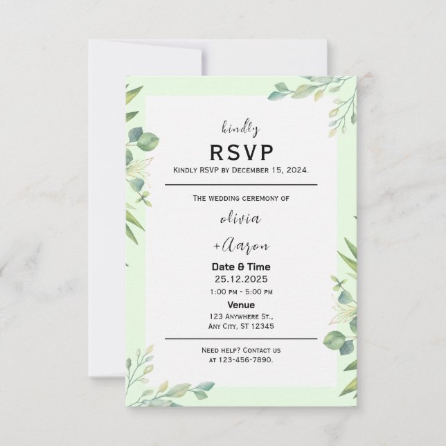 Boho Greenery OSA kort-inbjudan (Framsida)