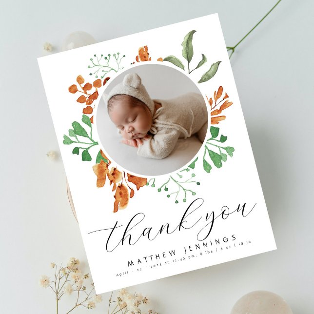 Boho Greenery Photo Baby Shower Tack Vykort (Skapare uppladdad)