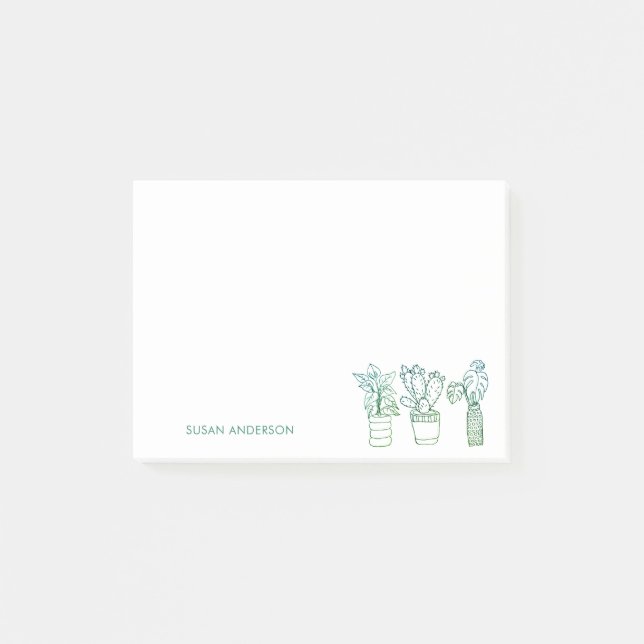 Boho Greenery Poged Houseplantor Post-it Block (Framsida)