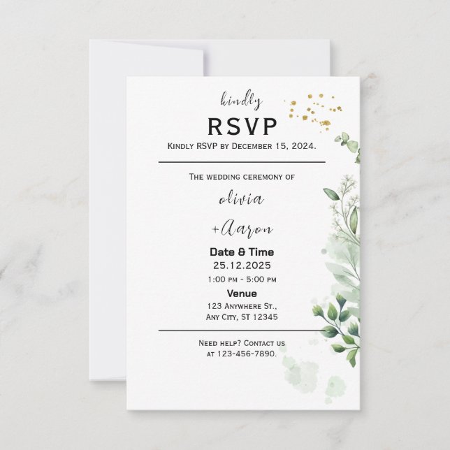 Boho Greenery RSVP-kort inbjudan (Framsida)