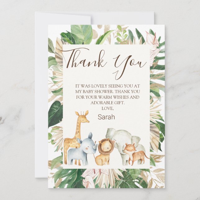 Boho Greenery Safari Baby Shower Tack för ditt kor Inbjudningar (Framsida)