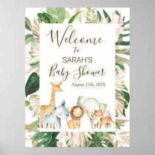 Boho Greenery Safari Baby Shower Välkomstskylt Poster