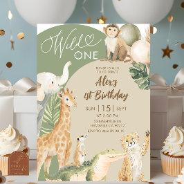 Boho Greenery Safari Wild One Födelsedag Inbjudningar