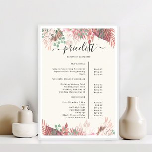 Boho Greenery Salon Pris List Poster