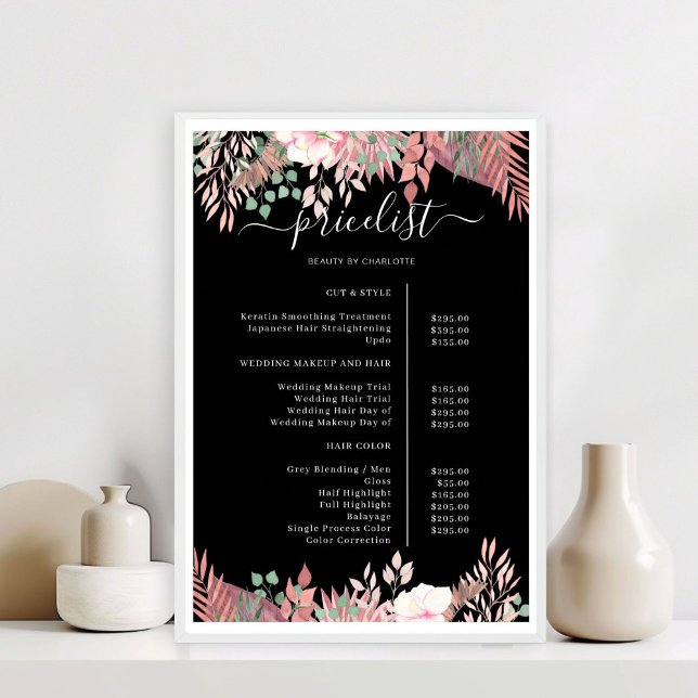 Boho Greenery Salong Prislista Affisch (Boho Greenery Salon Price List Poster)