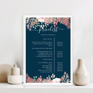 Boho Greenery Salong Prislista Affisch
