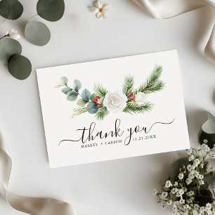 Boho Greenery Script Evergreen Bröllop Tack Kort