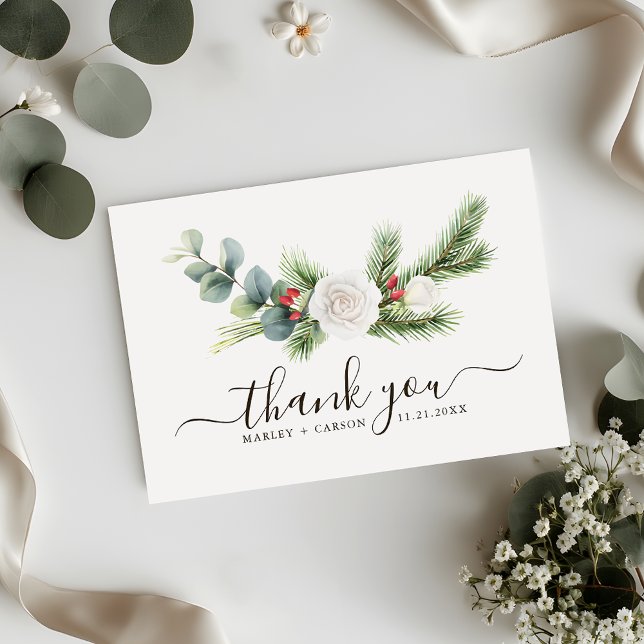 Boho Greenery Script Evergreen Bröllop Tack Kort (Skapare uppladdad)