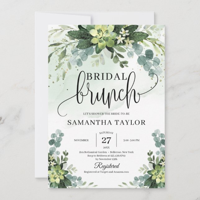 Boho greenery succulage foliage möhippa brunch inbjudningar (Framsida)