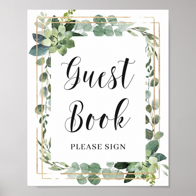 Boho Greenery Succulent Flowers Guest Bok Sign Poster (Framsidan)